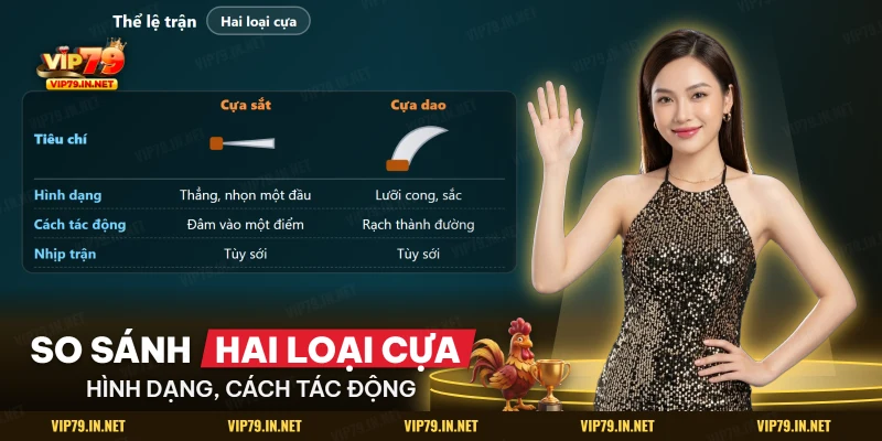 Cựa sắt thẳng nhọn đối chiếu với cựa dao lưỡi cong về cách tác động và nhịp trận