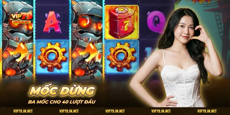 Màn slot robot với bánh răng, thùng nhiên liệu số 7 và chữ A, Q