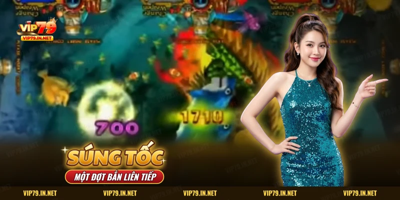 Màn bắn cá ăn xu với tia nổ lớn và cá bị hạ giữa màn hình
